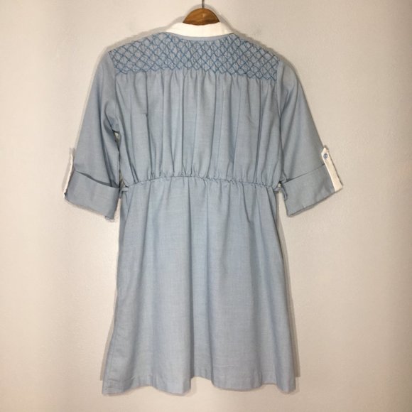Vintage Polly Flinders Hand Smocked Button Front Blue Dress Girls 12 (Women's L) - Picture 5 of 15